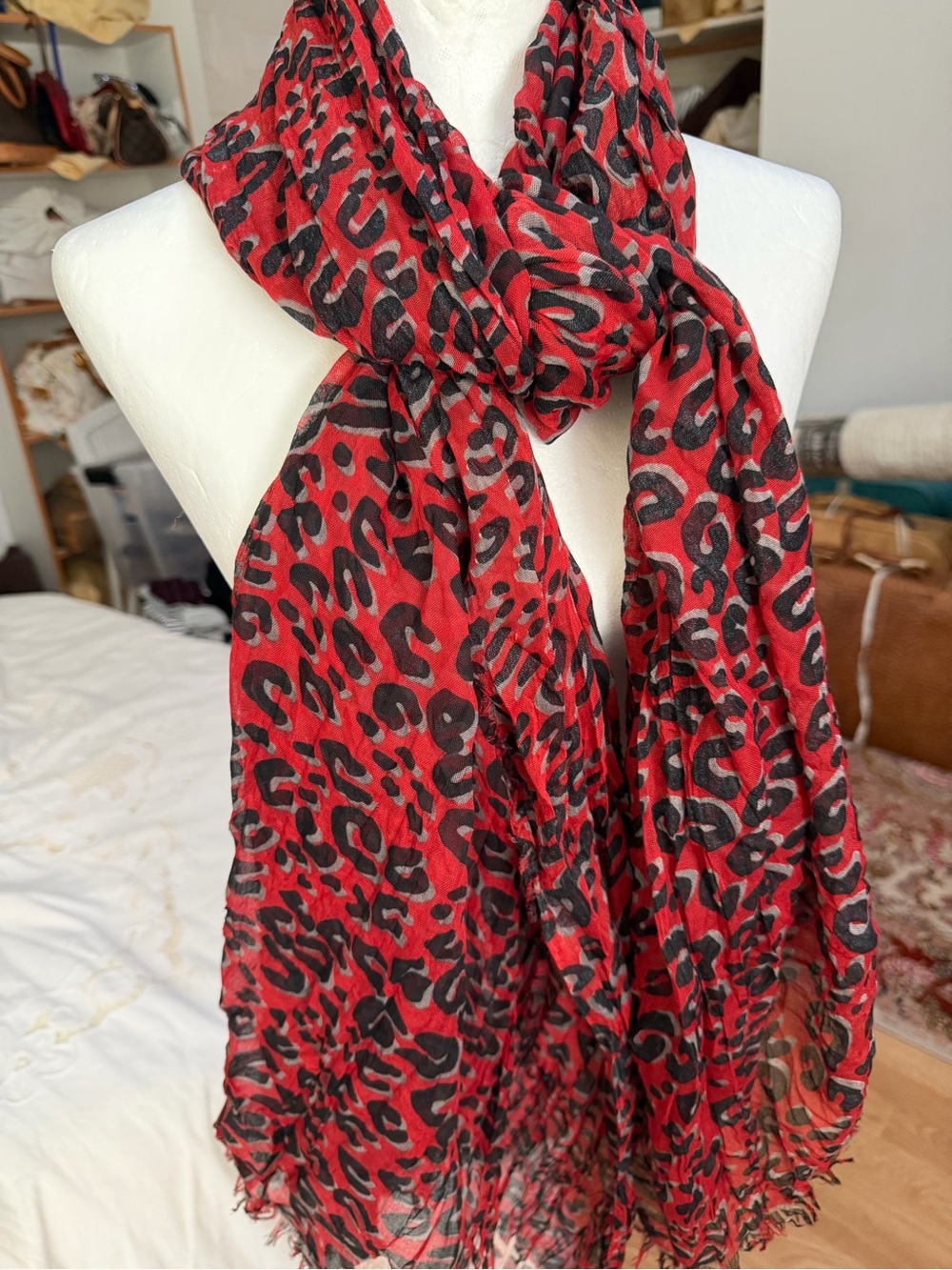 Red and Black Leopard Print Lightweight Scarf